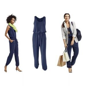 CAbi Sleeveless Jumpsuit Drawstring Waist Jogger-Style Zip-Back Navy-Blue W US S
